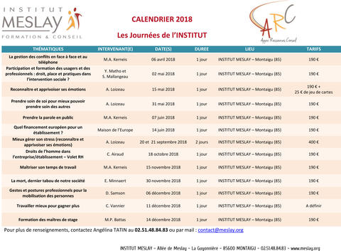 JDI - CALENDRIER ANNUEL 2018